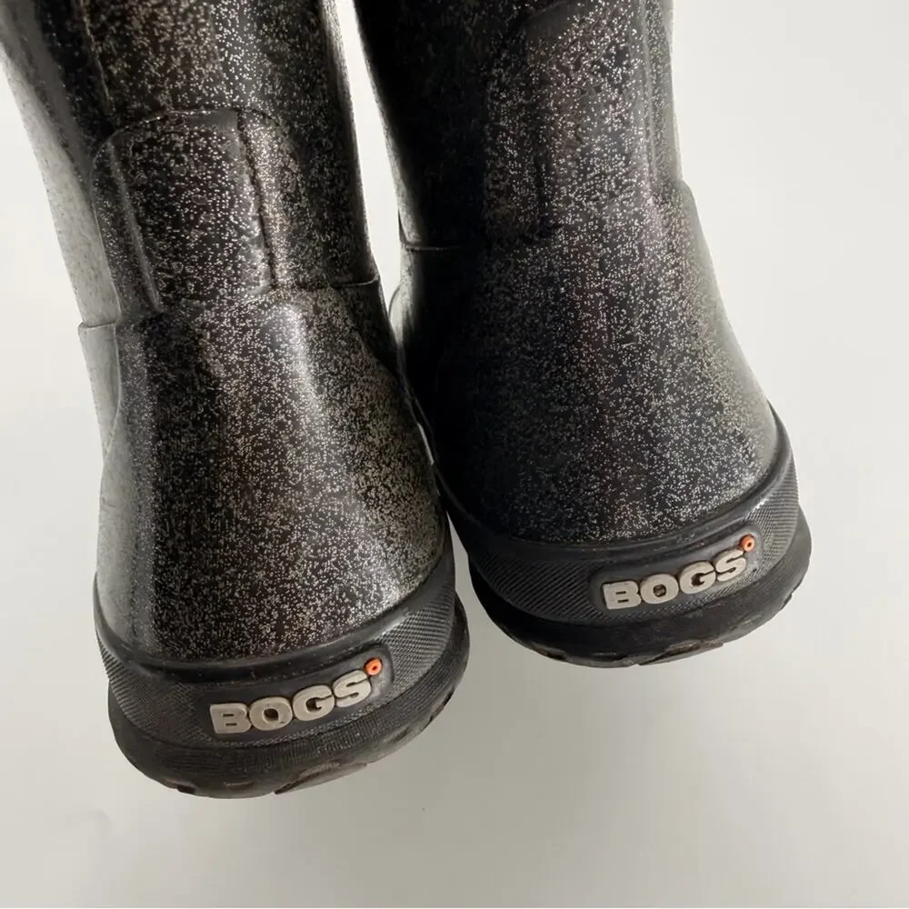Bogs Girls Black Silver Glitter Rain Boots Size 6 Youth Waterproof